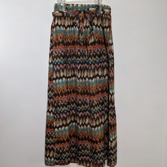 Multicolor tie waist boho silky maxi skirt - Picture 6 of 6